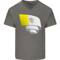 Curled Vatican Flag Mens V-Neck Cotton T-Shirt Charcoal