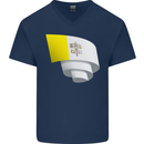 Curled Vatican Flag Mens V-Neck Cotton T-Shirt Navy Blue