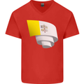 Curled Vatican Flag Mens V-Neck Cotton T-Shirt Red