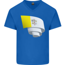 Curled Vatican Flag Mens V-Neck Cotton T-Shirt Royal Blue