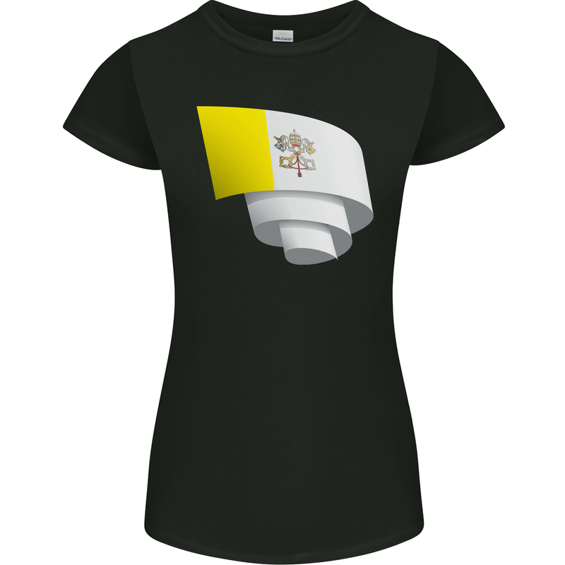Curled Vatican Flag Womens Petite Cut T-Shirt Black