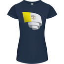 Curled Vatican Flag Womens Petite Cut T-Shirt Navy Blue