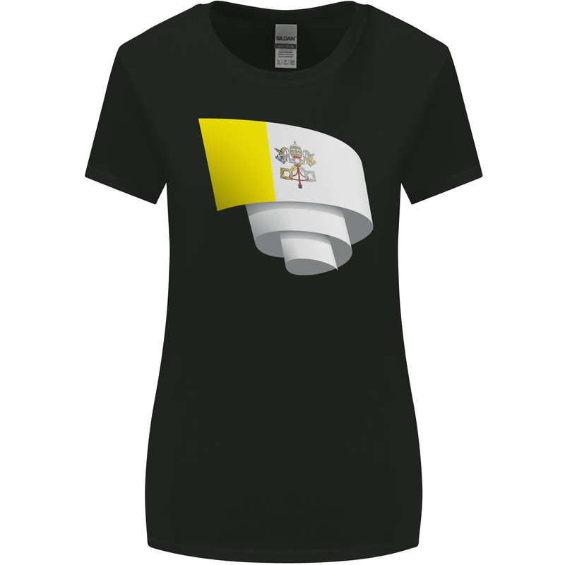 Curled Vatican Flag Womens Wider Cut T-Shirt Black