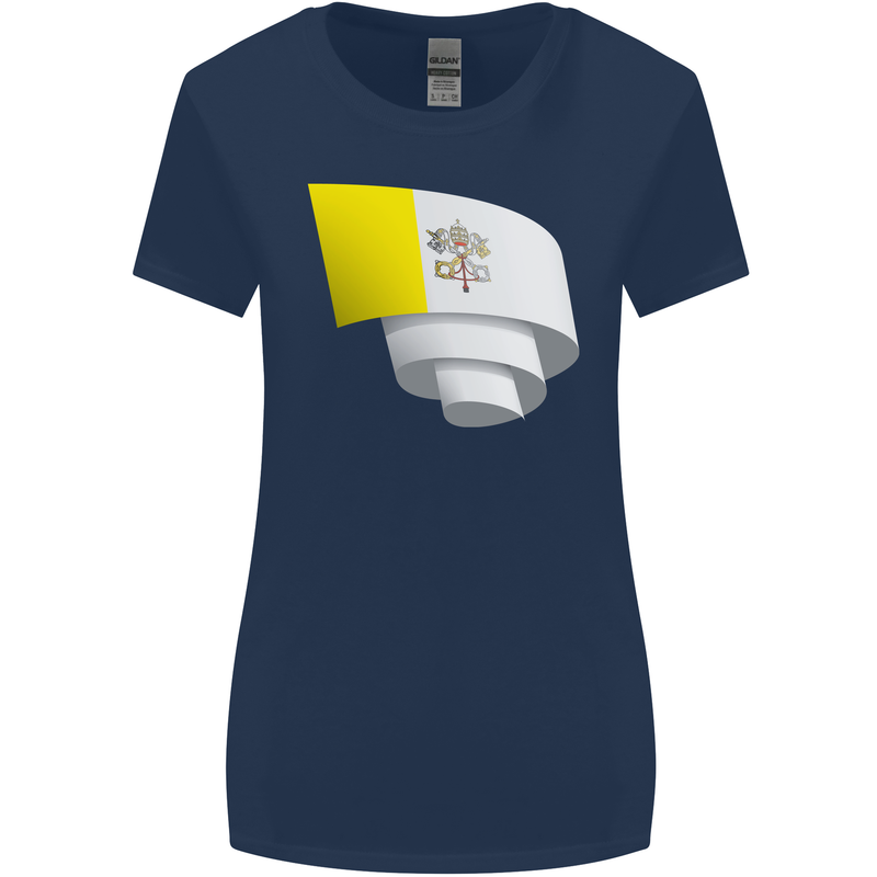 Curled Vatican Flag Womens Wider Cut T-Shirt Navy Blue