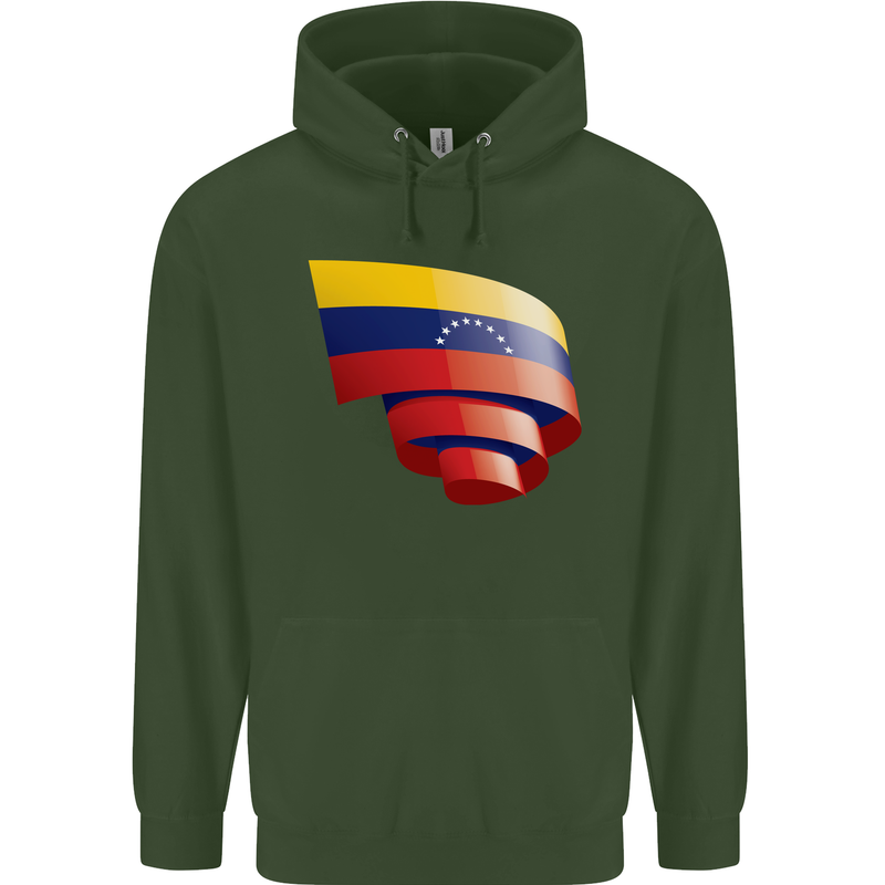 Curled Venezuela Flag Venezuelans Day Football Childrens Kids Hoodie Forest Green
