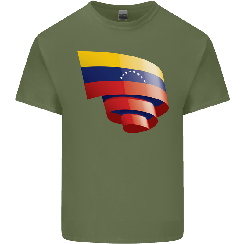 Curled Venezuela Flag Venezuelans Day Football Mens Cotton T-Shirt Tee Top Military Green