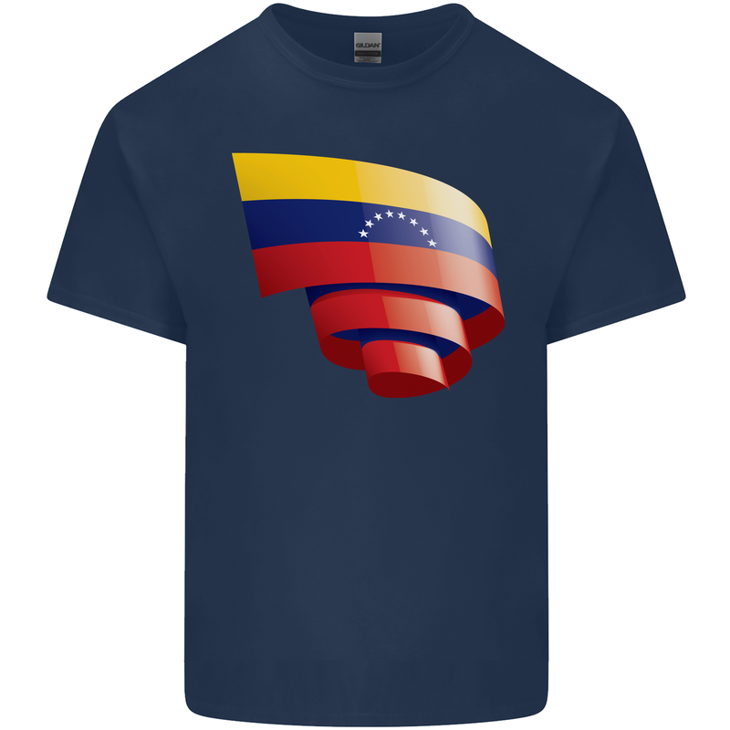Curled Venezuela Flag Venezuelans Day Football Mens Cotton T-Shirt Tee Top Navy Blue