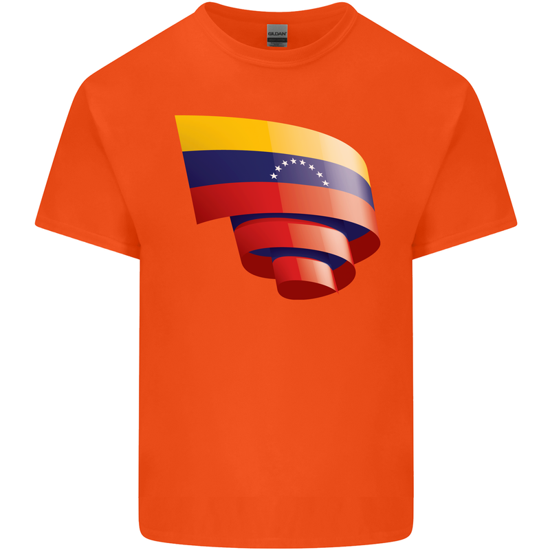 Curled Venezuela Flag Venezuelans Day Football Mens Cotton T-Shirt Tee Top Orange