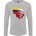 Curled Venezuela Flag Venezuelans Day Football Mens Long Sleeve T-Shirt Sports Grey