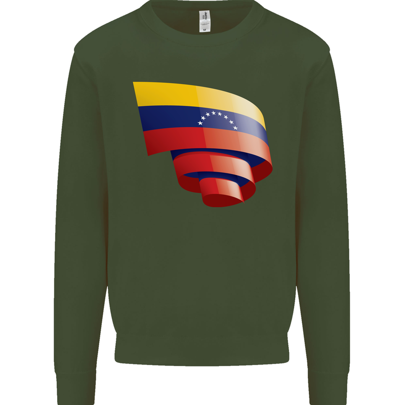 Curled Venezuela Flag Venezuelans Day Football Mens Sweatshirt Jumper Forest Green