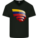 Curled Venezuela Flag Venezuelans Day Football Mens V-Neck Cotton T-Shirt Black