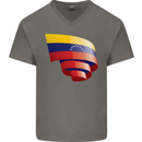 Curled Venezuela Flag Venezuelans Day Football Mens V-Neck Cotton T-Shirt Charcoal