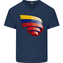 Curled Venezuela Flag Venezuelans Day Football Mens V-Neck Cotton T-Shirt Navy Blue