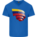 Curled Venezuela Flag Venezuelans Day Football Mens V-Neck Cotton T-Shirt Royal Blue