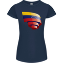Curled Venezuela Flag Venezuelans Day Football Womens Petite Cut T-Shirt Navy Blue