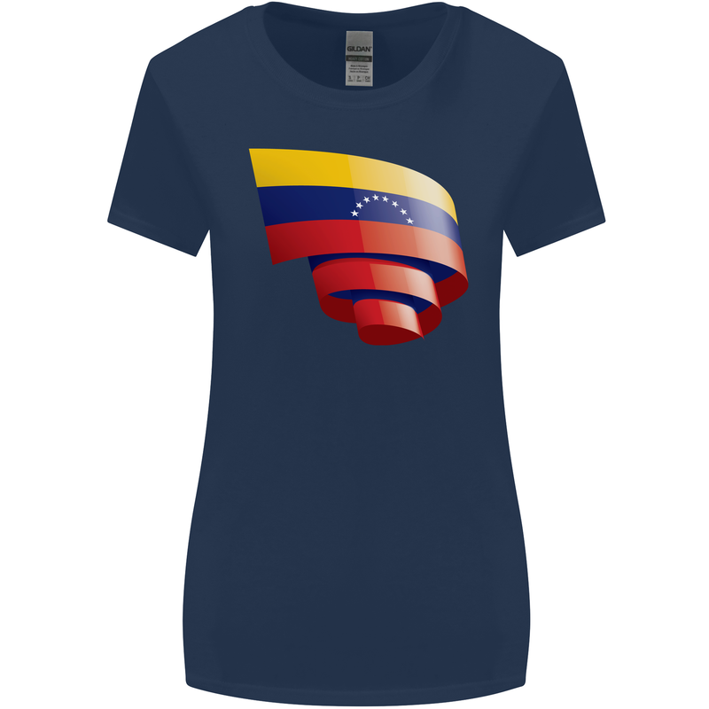 Curled Venezuela Flag Venezuelans Day Football Womens Wider Cut T-Shirt Navy Blue
