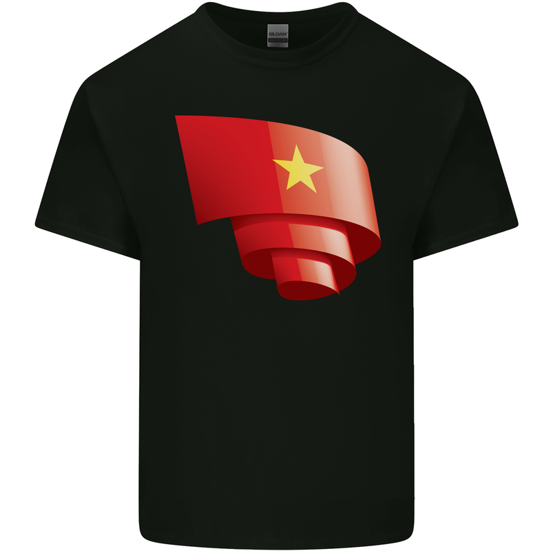 Curled Vietnam Flag Vietnamese Day Football Kids T-Shirt Childrens Black