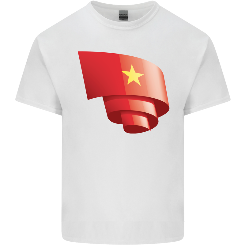 Curled Vietnam Flag Vietnamese Day Football Kids T-Shirt Childrens White