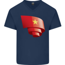 Curled Vietnam Flag Vietnamese Day Football Mens V-Neck Cotton T-Shirt Navy Blue
