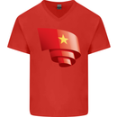 Curled Vietnam Flag Vietnamese Day Football Mens V-Neck Cotton T-Shirt Red