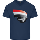 Curled Yemen Flag Yemeni Day Football Mens V-Neck Cotton T-Shirt Navy Blue