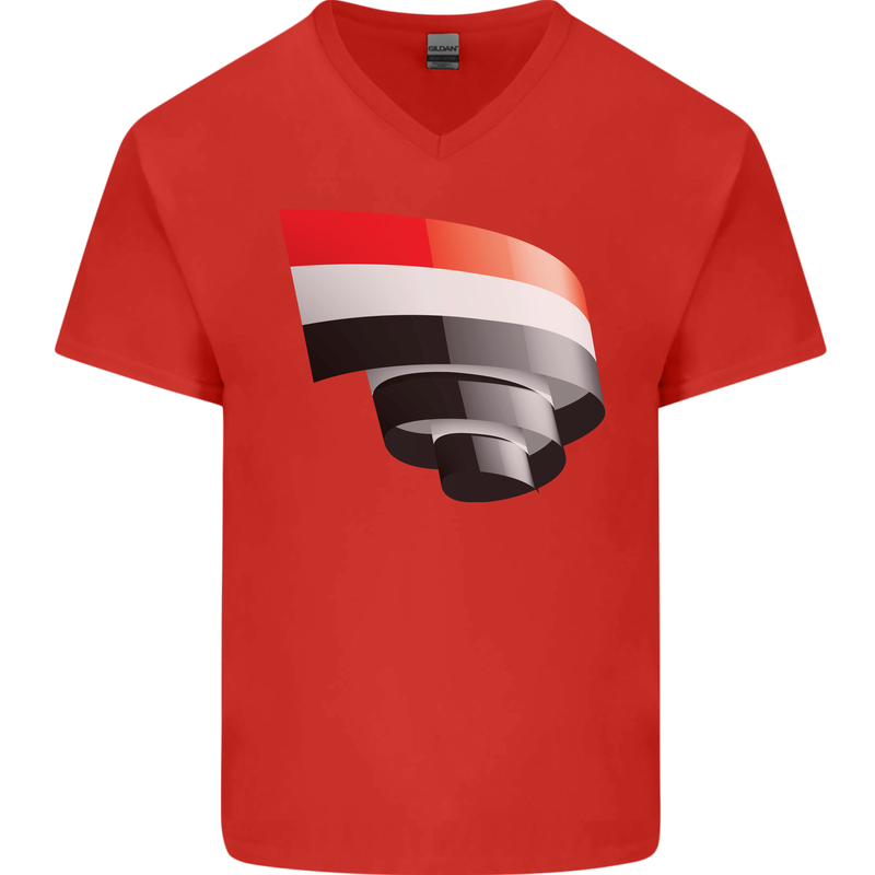 Curled Yemen Flag Yemeni Day Football Mens V-Neck Cotton T-Shirt Red