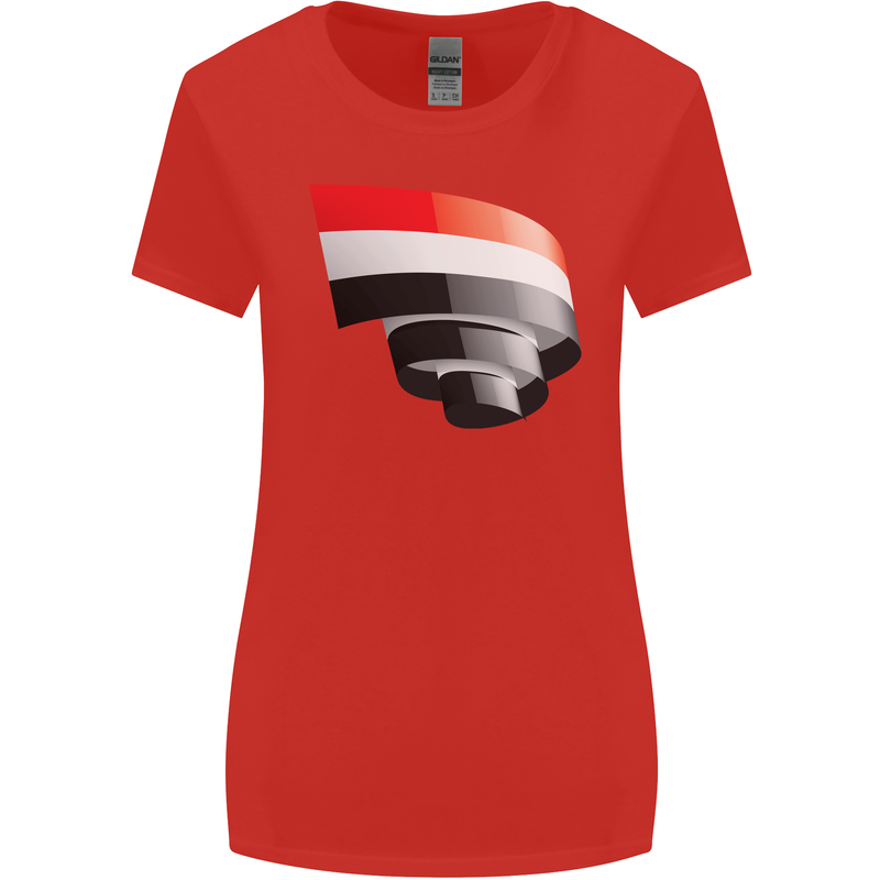 Curled Yemen Flag Yemeni Day Football Womens Wider Cut T-Shirt Red