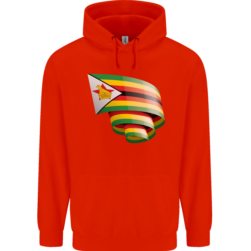 Curled Zimbabwe Flag Zimbabwean Day Football Childrens Kids Hoodie Bright Red