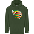 Curled Zimbabwe Flag Zimbabwean Day Football Childrens Kids Hoodie Forest Green