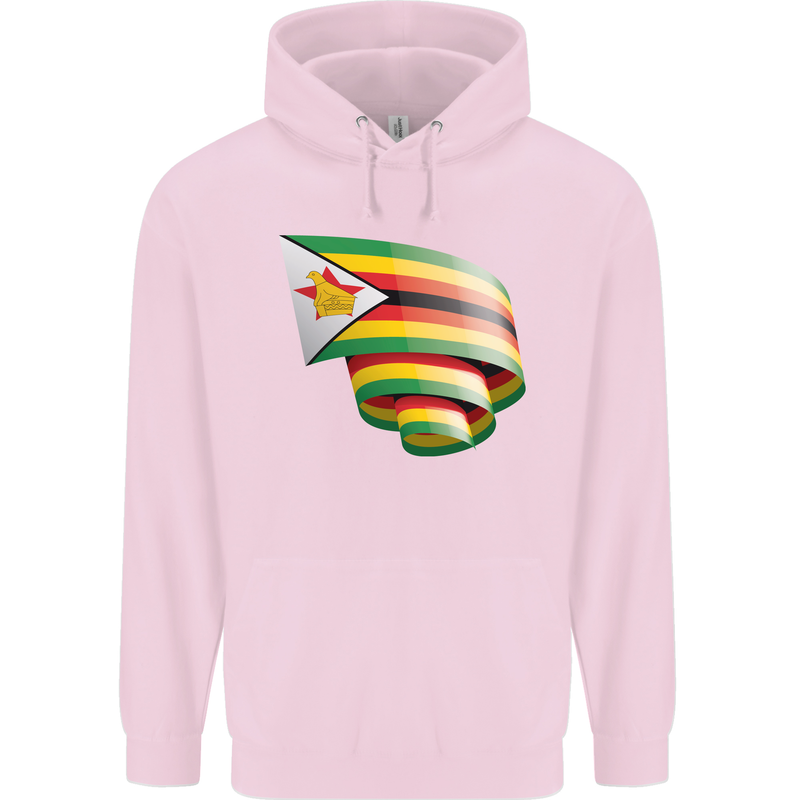 Curled Zimbabwe Flag Zimbabwean Day Football Childrens Kids Hoodie Light Pink