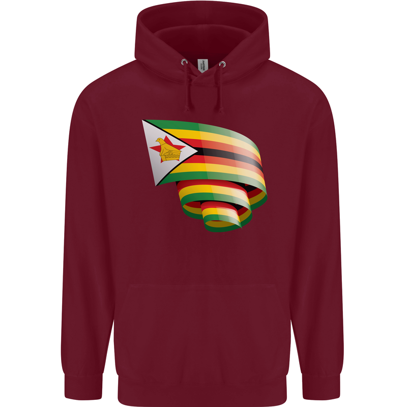 Curled Zimbabwe Flag Zimbabwean Day Football Childrens Kids Hoodie Maroon