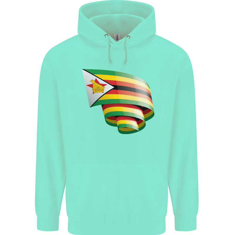Curled Zimbabwe Flag Zimbabwean Day Football Childrens Kids Hoodie Peppermint