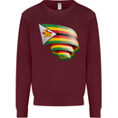 Curled Zimbabwe Flag Zimbabwean Day Football Kids Sweatshirt Jumper Maroon