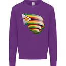 Curled Zimbabwe Flag Zimbabwean Day Football Kids Sweatshirt Jumper Purple