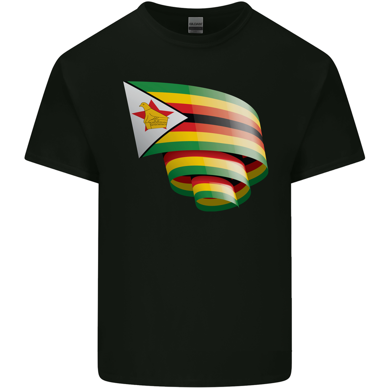 Curled Zimbabwe Flag Zimbabwean Day Football Kids T-Shirt Childrens Black