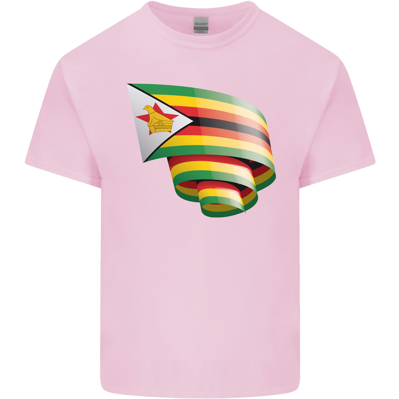 Curled Zimbabwe Flag Zimbabwean Day Football Kids T-Shirt Childrens Light Pink