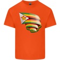 Curled Zimbabwe Flag Zimbabwean Day Football Kids T-Shirt Childrens Orange