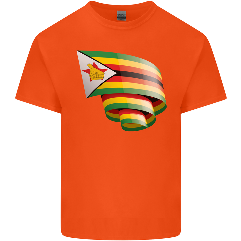 Curled Zimbabwe Flag Zimbabwean Day Football Kids T-Shirt Childrens Orange