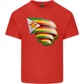 Curled Zimbabwe Flag Zimbabwean Day Football Kids T-Shirt Childrens Red