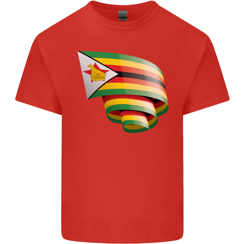 Curled Zimbabwe Flag Zimbabwean Day Football Kids T-Shirt Childrens Red