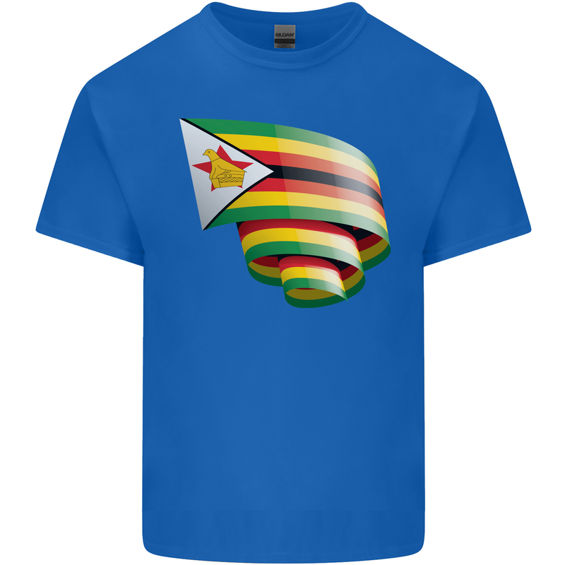 Curled Zimbabwe Flag Zimbabwean Day Football Kids T-Shirt Childrens Royal Blue