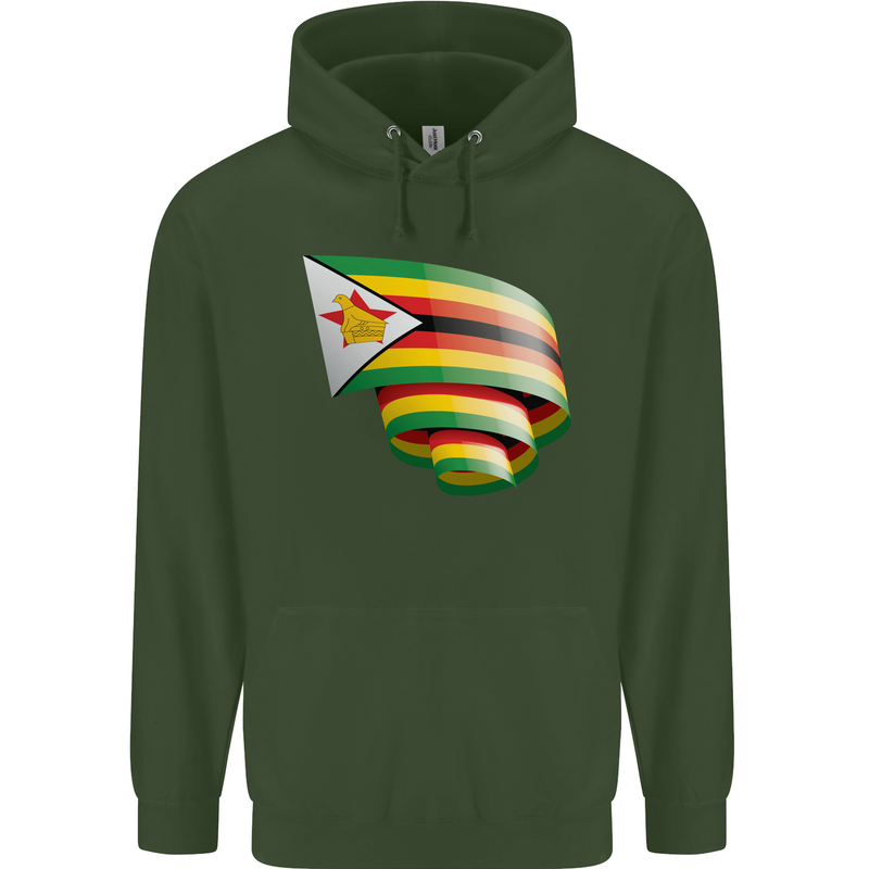 Curled Zimbabwe Flag Zimbabwean Day Football Mens 80% Cotton Hoodie Forest Green