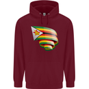Curled Zimbabwe Flag Zimbabwean Day Football Mens 80% Cotton Hoodie Maroon