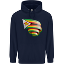 Curled Zimbabwe Flag Zimbabwean Day Football Mens 80% Cotton Hoodie Navy Blue