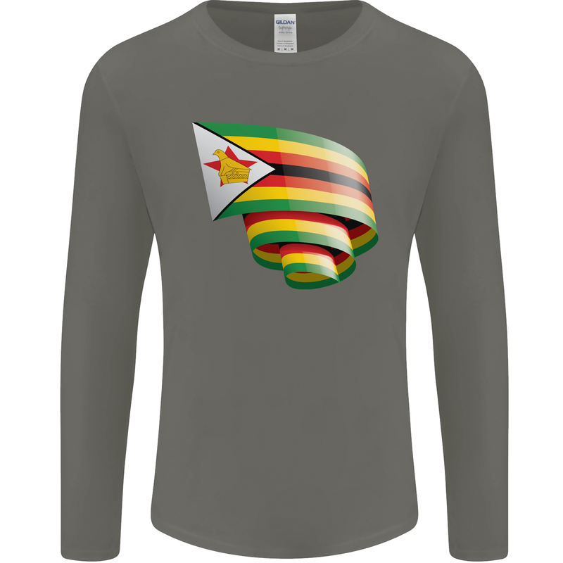 Curled Zimbabwe Flag Zimbabwean Day Football Mens Long Sleeve T-Shirt Charcoal