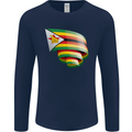 Curled Zimbabwe Flag Zimbabwean Day Football Mens Long Sleeve T-Shirt Navy Blue