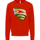 Curled Zimbabwe Flag Zimbabwean Day Football Mens Sweatshirt Jumper Bright Red