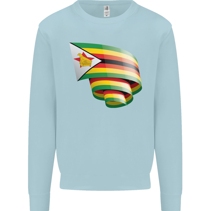 Curled Zimbabwe Flag Zimbabwean Day Football Mens Sweatshirt Jumper Light Blue