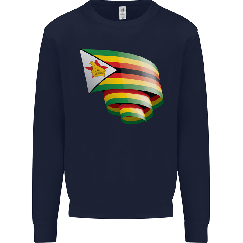 Curled Zimbabwe Flag Zimbabwean Day Football Mens Sweatshirt Jumper Navy Blue
