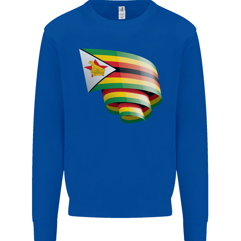 Curled Zimbabwe Flag Zimbabwean Day Football Mens Sweatshirt Jumper Royal Blue
